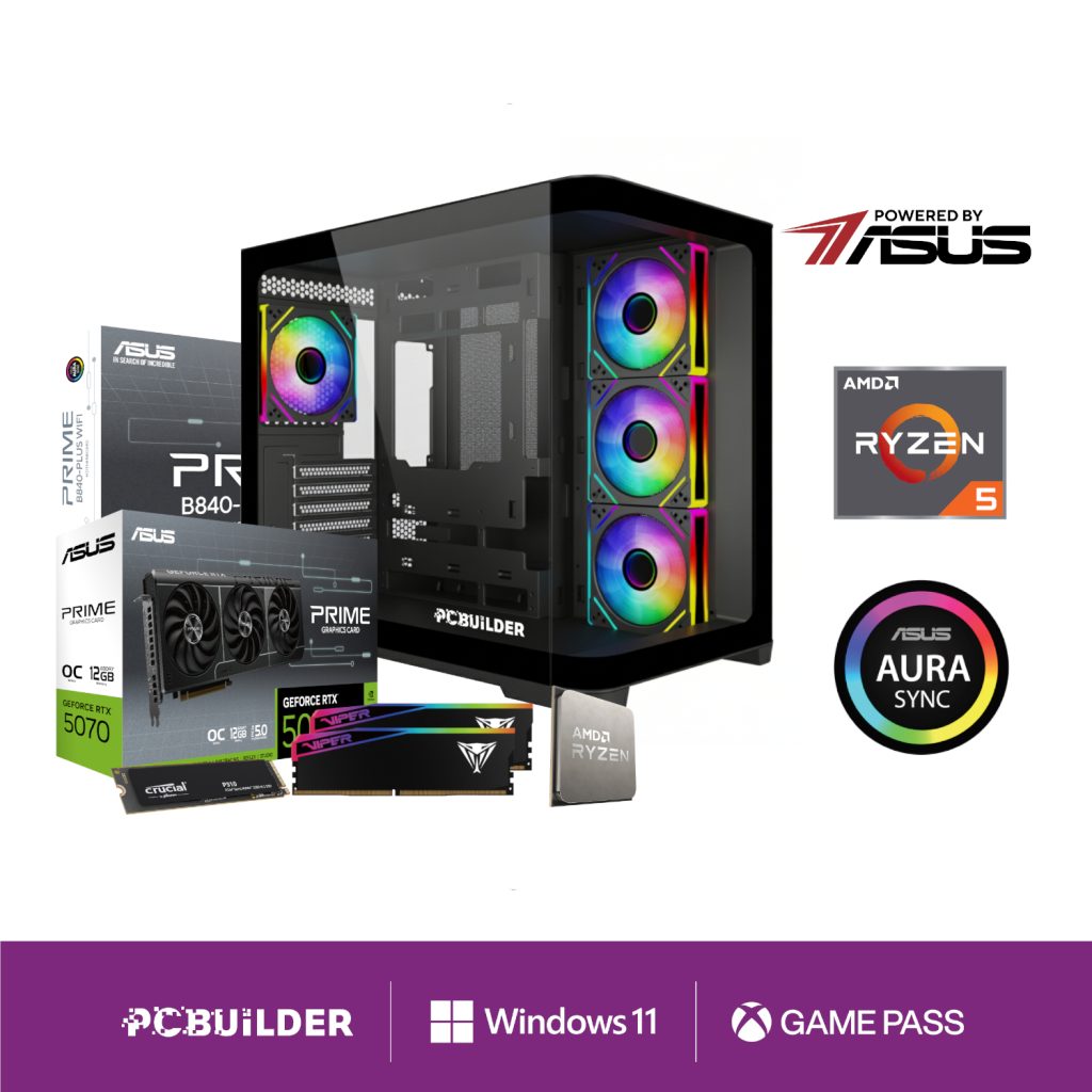 PCBuilder MAVERICK Ryzen 5 7600 Gaming PC – RTX 5070 12GB
